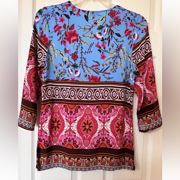 Anthropologie Aziza Embroidered Tassel Floral Blouse 3/4 Sleeve Tunic Top XL - Picture 4 of 7